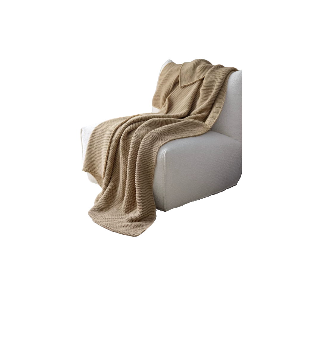 Sand Beige Seed Stitch Throw