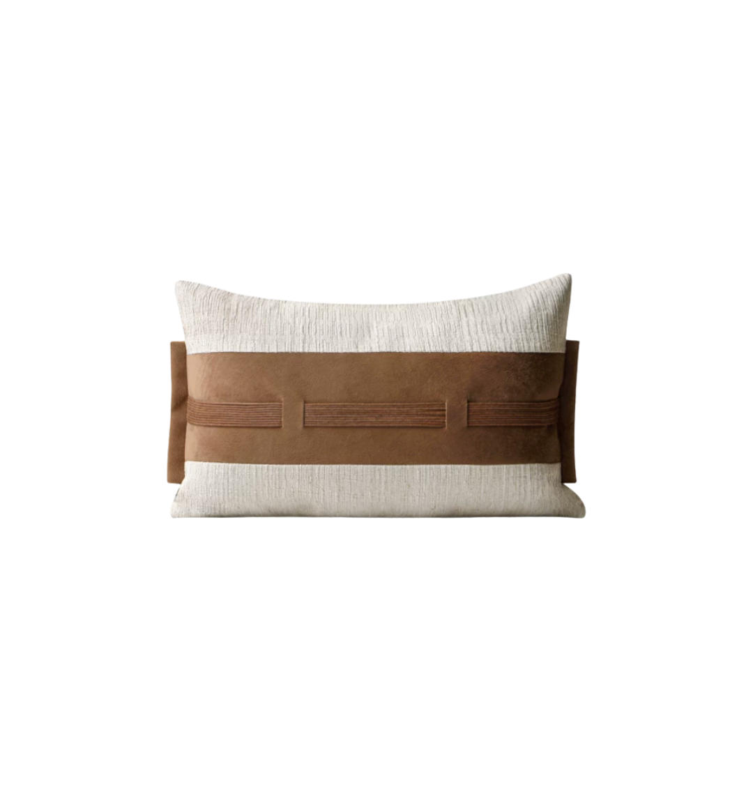 Cream and Tan Suede Panel Lumbar Pillow