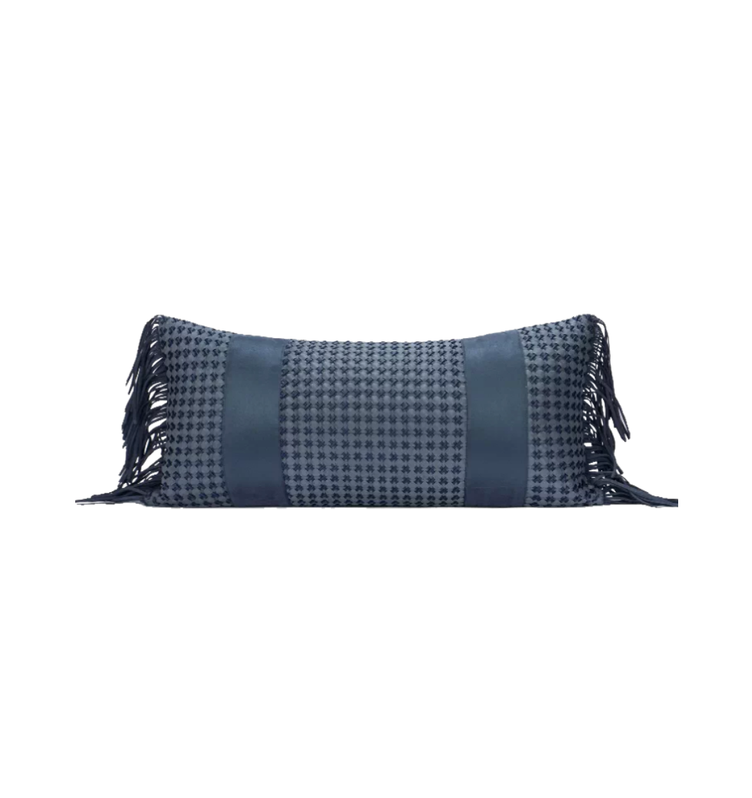 Denim Blue Fringe Lumbar Pillow