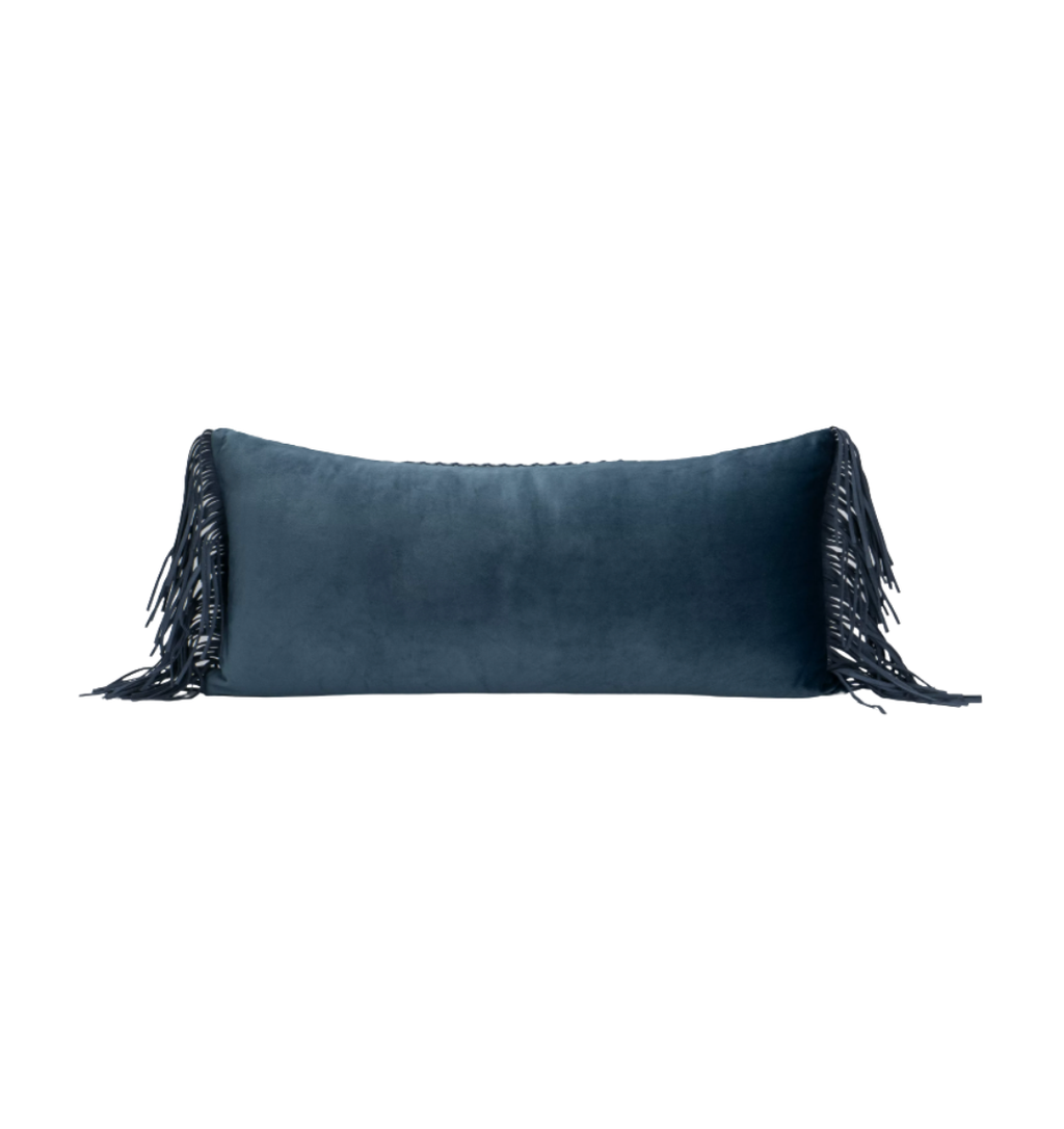Denim Blue Fringe Lumbar Pillow