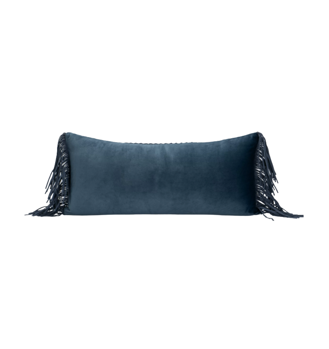 Denim Blue Fringe Lumbar Pillow