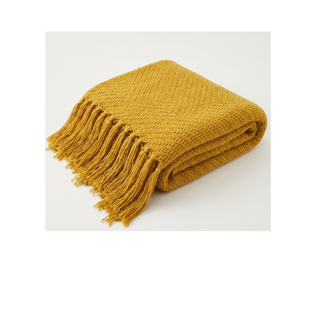 Mustard Yellow Woven Fringe Throw