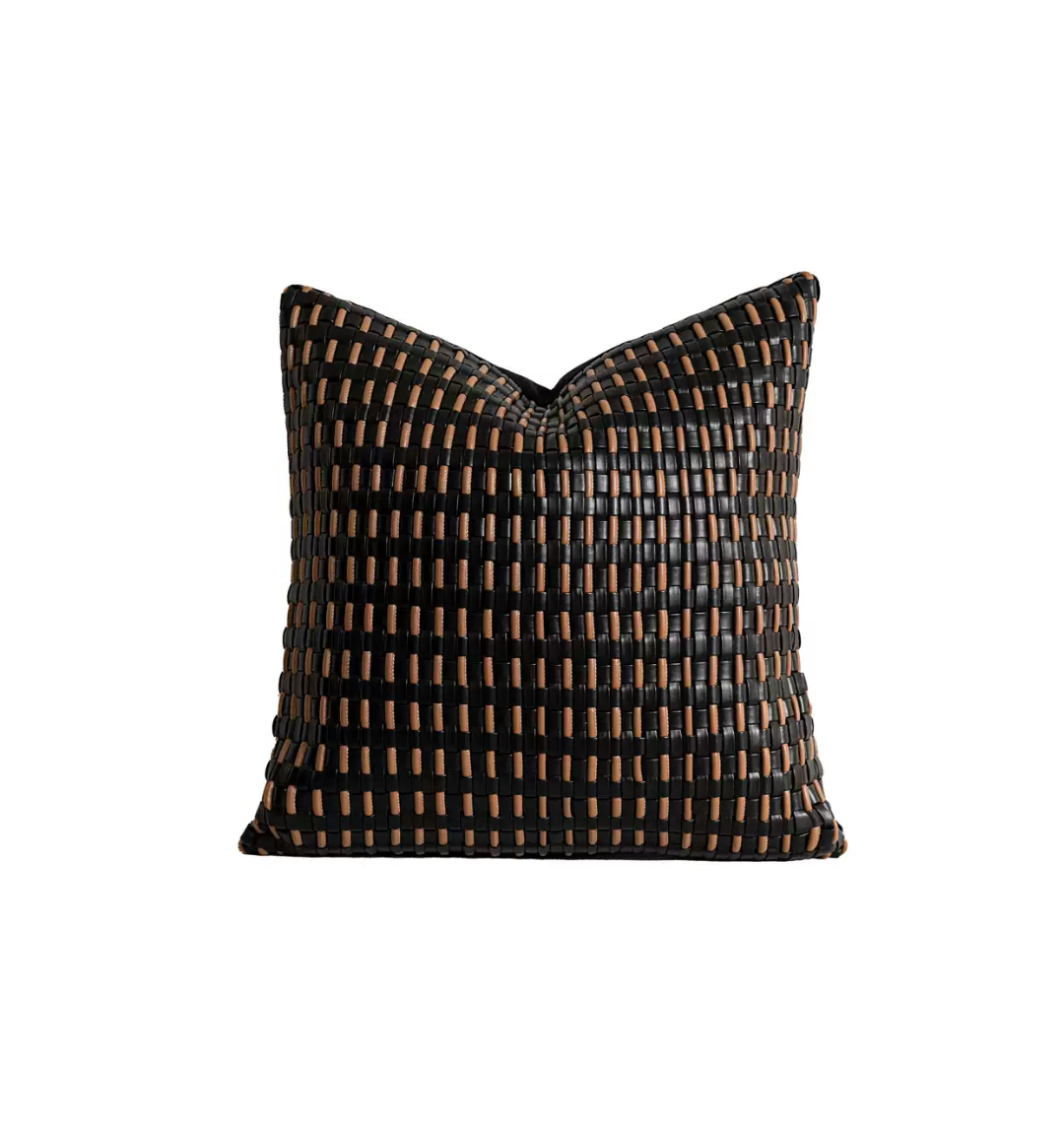 Black and Brown Woven Leather Pillow
