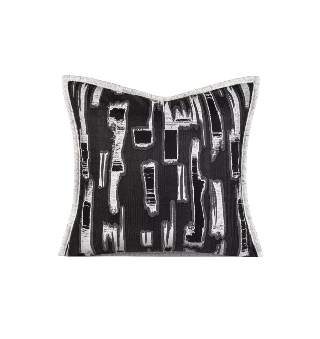 Black Abstract Embroidered Pillow