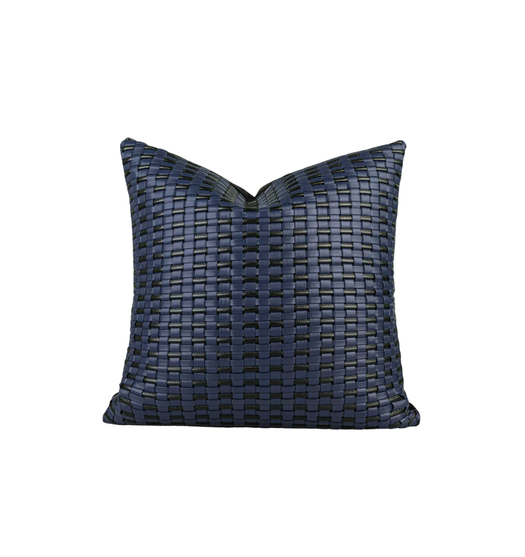 Navy and Black Woven Leather Pillow