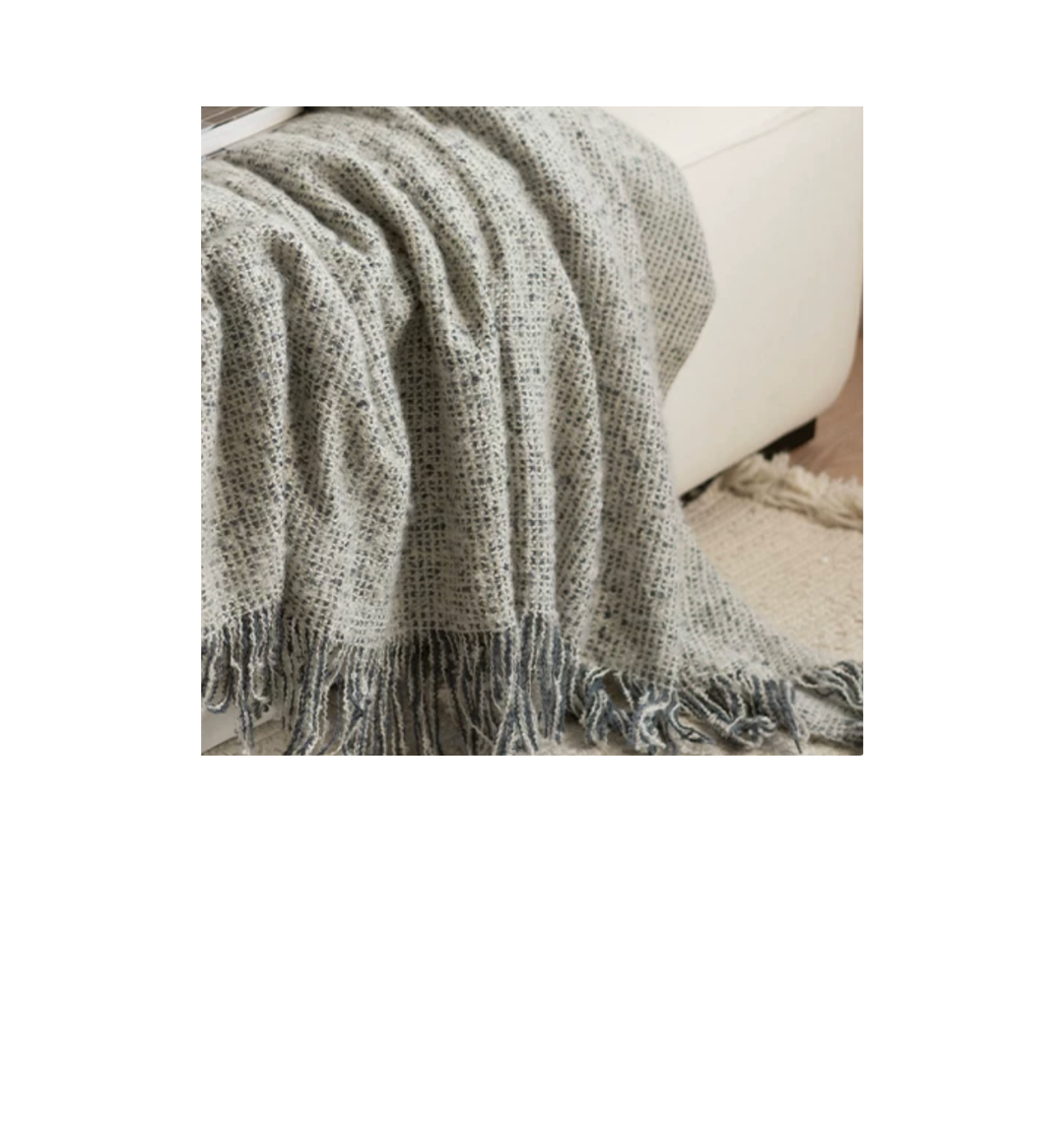 Grey & Blue Two-Tone Fringe Throw
