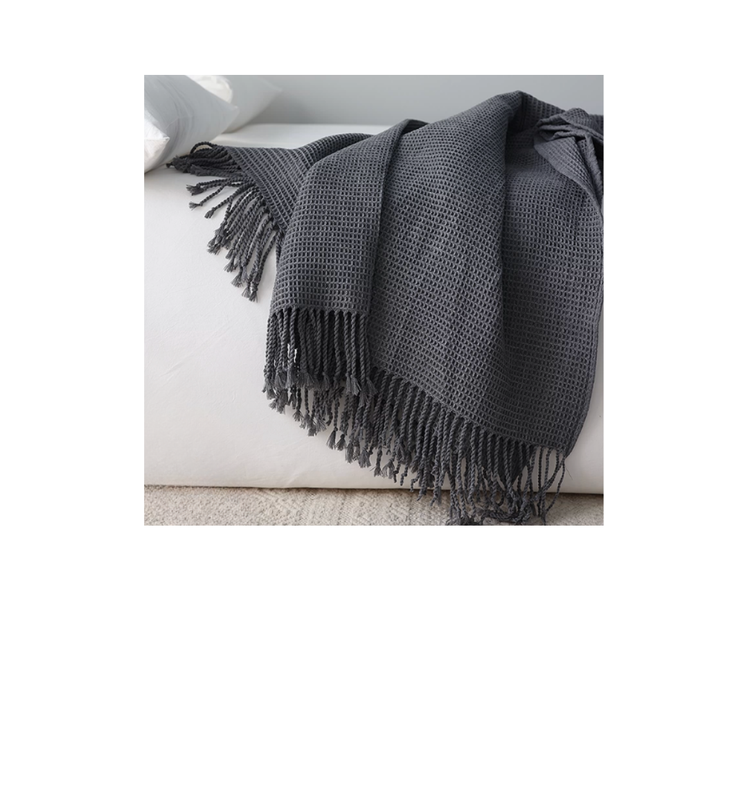 Charcoal Grey Waffle Weave Fringe Throw