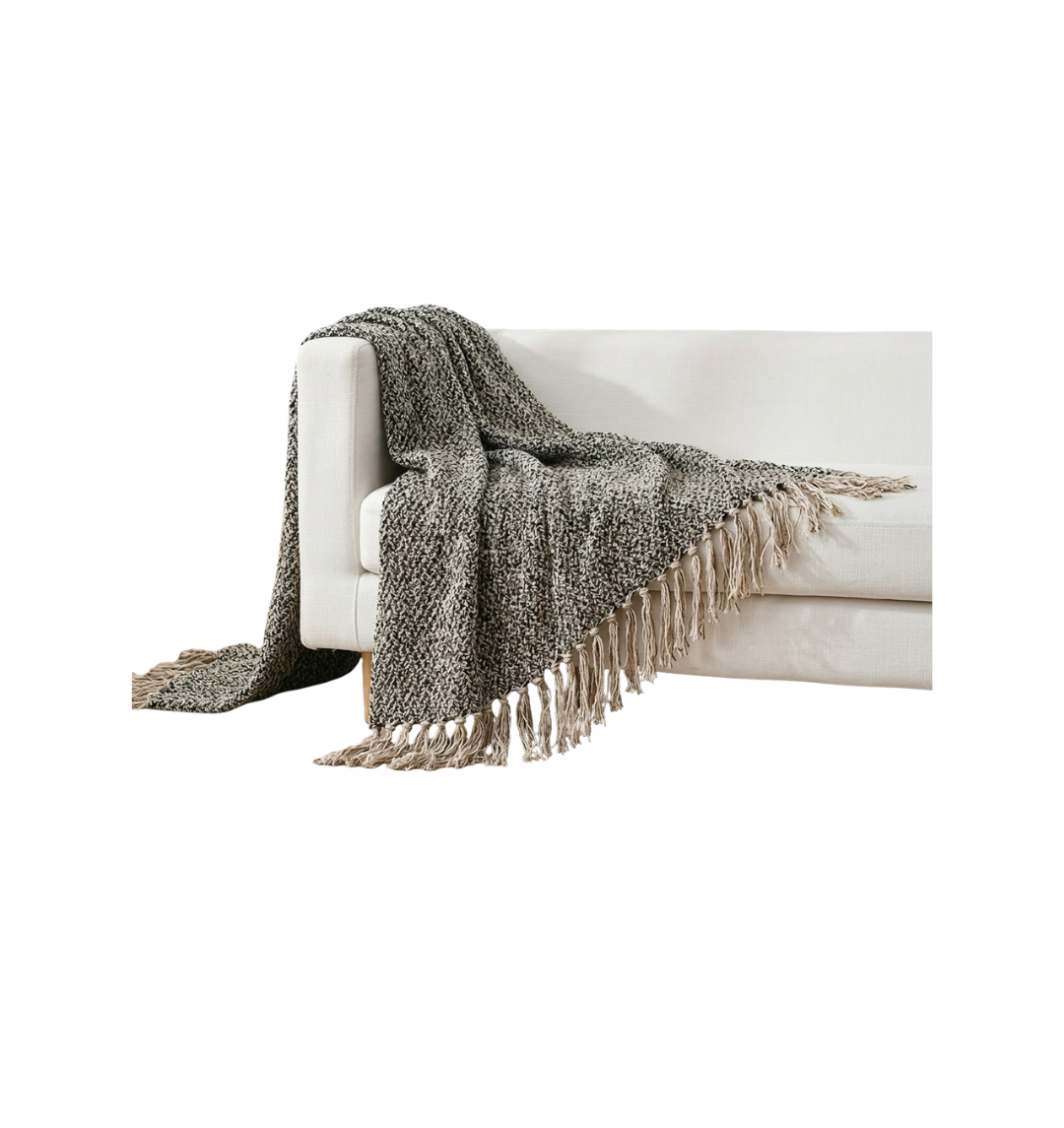 Black & Cream Two-Tone Tassel Throw