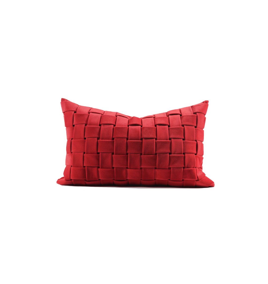 Red Woven Velvet Lumbar Pillow