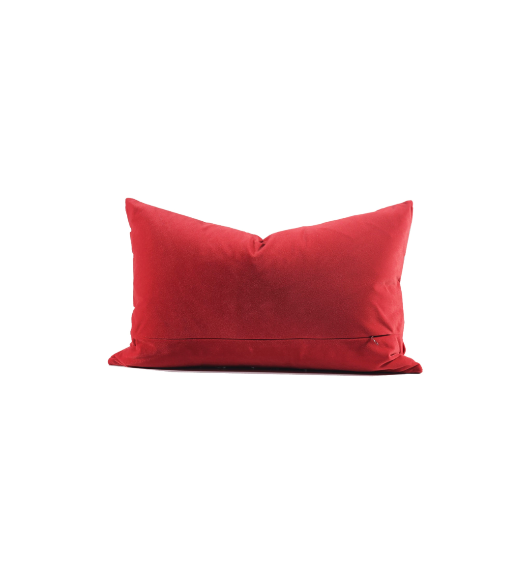 Red Woven Velvet Lumbar Pillow